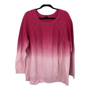 Talbots Plus Women’s Cableknit Sweater Ombré Dip Dye Pink Size 2X Long Sleeves